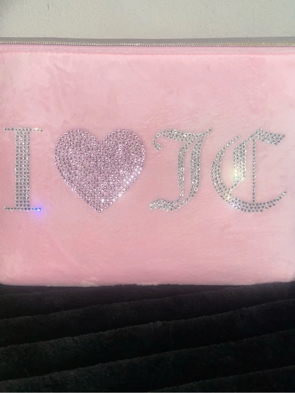 Juicy Couture Pink Plush Cosmetic Bag with Crystal Heart